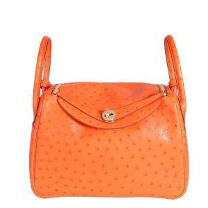 Hermes Orange/Tangerine Ostrich Leather Lindy 30 Bag