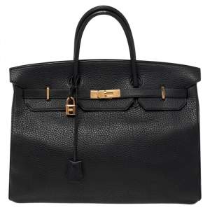 Hermes Noir Fjord Leather Gold Plated Birkin 40 Bag