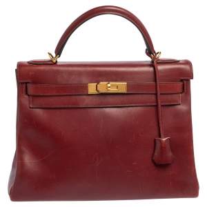Hermes Rouge H Box Leather Gold Plated Kelly Retourne 32 Bag