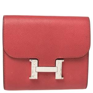 Pre Owned Hermes Rose Lipstick Epsom Leather Constance Compact Wallet
