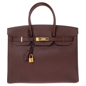 Hermes Rouge Sellier Epsom Leather Gold Plated Birkin 35 Bag
