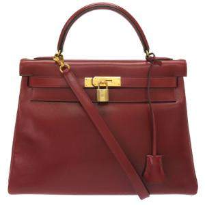 Hermes Red Calf Leather Gold Hardware Kelly 32 Bag