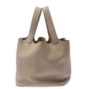 Hermes Beige Taurillon Clemence Leather Picotin Lock MM Top Handle Bag