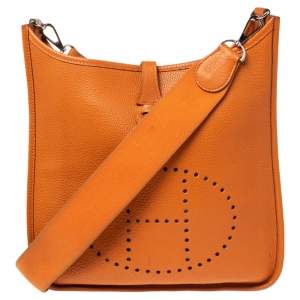 مملوكة مسبقًا Hermes Orange Togo Leather Evelyne I PM Bag