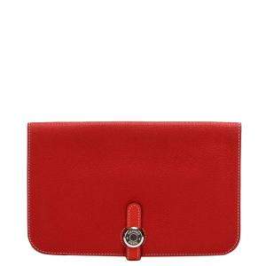 Hermes Red Calf Leather Dogon Long Wallet