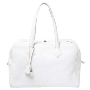 Pre Owned Hermes White Togo Leather Victoria II 35 Bag