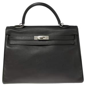 Pre Owned Hermes Ardoise Evercolor Leather Palladium Finished Kelly Retourne 35 Bag