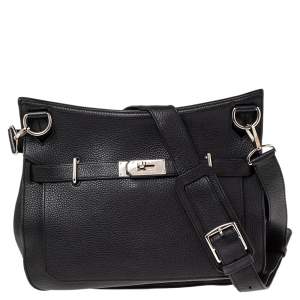 Pre Owned Hermès Noir Taurillon Clemence Leather Palladium Plated Jypsiere 34 Bag