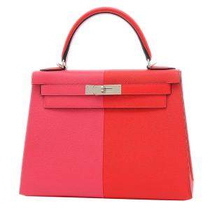 Hermes Red/Pink Epsom Leather Palladium Hardware Kelly 28 Bag 