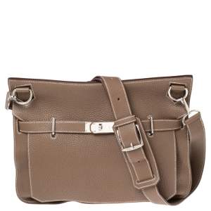 Pre Owned Hermes Etoupe Taurillon Clemence Leather Palladium Plated Jypsiere 37 Bag