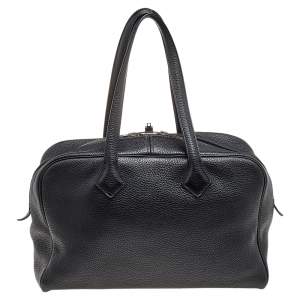 Hermes Black Clemence Leather Victoria II Fourre Tout 35 Bag