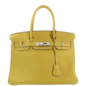 Hermes Yellow Clemence Leather Palladium Hardware Birkin 30 Bag 
