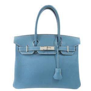 Hermes Blue Epsom Leather Palladium Hardware Birkin 30 Bag 
