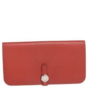 Hermes Brique/Rouge Swift Leather Dogon Recto Verso Wallet