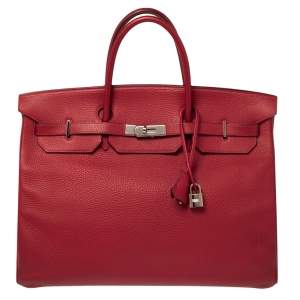 Hermes Rouge Vif Taurillon Clemence Leather Palladium Plated Birkin 40 Bag