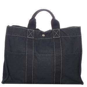 Hermes Black Canvas Fabric Fourre Tout MM Tote Bag 