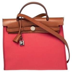 Pre Owned Hermes Bougainvillea/Fauve Canvas and Leather Herbag Zip 31 Bag