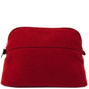 Hermes Red/Black Felt Leather Bolide Clutch Bag 