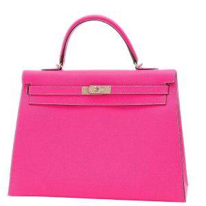 Hermes Pink Epsom Leather Palladium Hardware Kelly 35 Bag