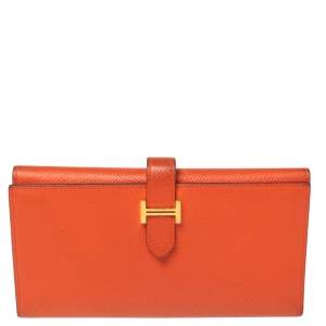Pre Owned Hermes Feu Epsom Leather Bearn Tri-Fold Wallet