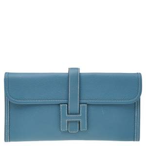 Pre Owned Hermés Bleu Jean Epsom Leather Elan Jige 29 Clutch