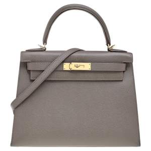 Hermes Etain Epsom Leather Gold Finish Kelly Sellier 28 Bag