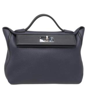 Pre Owned Hermes Bleu Nuit/Black Swift Togo Leather Palladium Plated 24/24 29 Bag
