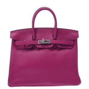 Hermes Purple Swift Leather Palladium Hardware Birkin 25 Bag 