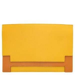 Pre Owned Hermes Yellow Calf Leather Multiplis Clutch Bag 