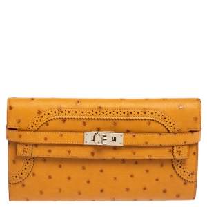 Hermes Saffron Ostrich Classic Kelly Wallet