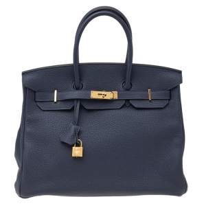 Hermes Blue Nuit Togo Leather Gold Hardware Birkin 35 Bag