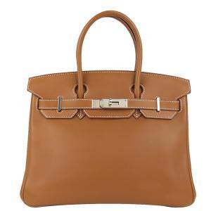 Hermes Brown Swift Leather Palladium Hardware Birkin 30 Bag 