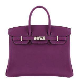 Hermes Purple Swift Leather Palladium Hardware Birkin 25 Bag 