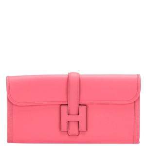 Hermes Pink Leather Elan Jige 29 Clutch Bag 