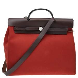 Hermes Brick Red/Moka Canvas and Leather Herbag Zip 39 Bag