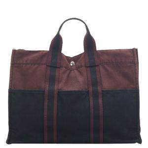 Hermes Black/Red Canvas Fabric Fourre Tout GM Tote Bag 