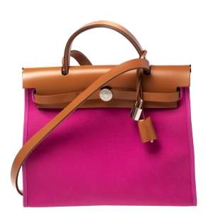 مملوكة مسبقًا Hermes Magnolia/Fauve Canvas and Leather Herbag Zip 31 Bag