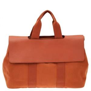 Hermes Orange/Cigare Canvas and Chamonix Leather Valparaiso MM Bag