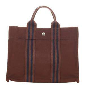 Hermes Brown Canvas Fabric Fourre Tout PM Tote Bag 