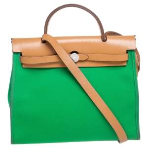 Hermes Bamboo/Natural Canvas and Leather Herbag Zip 31 Bag