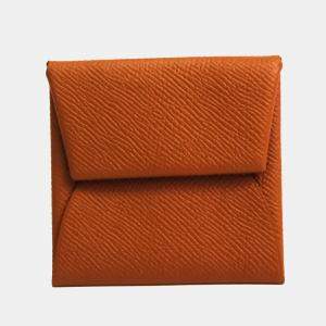 Pre Owned Hermes Bastia Unisex Epsom Leather Coin Purse/coin Case Gold BF537793