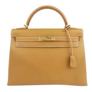 Hermes Brown Leather Chamonix Gold Hardware Kelly 32 Bag 