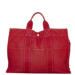 Hermes Red Canvas Fabric Fourre Tout MM Tote Bag 