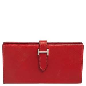 Hermès Rouge Piment Epsom Leather Bearn Gusset Wallet