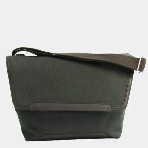 Pre Owned Hermes Aller-Retour Unisex Canvas,Leather Shoulder Bag Brown,Dark Green BF538877