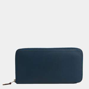 Pre Owned Hermes Azap Silk In Long Women's Epsom Leather Wallet (bi-fold) Navy BF538444