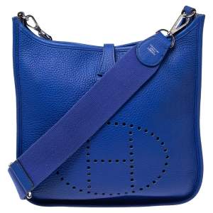 Pre Owned Hermes Blue Electric Togo Leather Evelyne III PM Bag