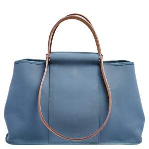 Pre Owned Hermes Bleu Tempete/Natural Canvas Cabag PM Tote Bag