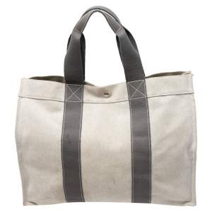 Pre Owned Hermes Off White/Grey Canvas Fourre Tout Tote
