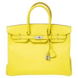 Hermes Lime Epsom Leather Palladium Hardware Birkin 35 Bag